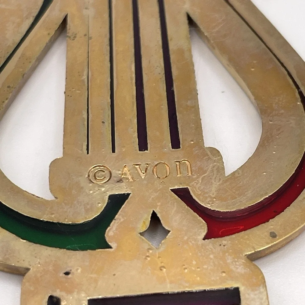 Avon Vintage Stained Glass Musical Instrument Christmas Ornaments Set of‎ 3